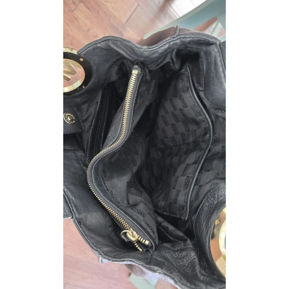Michael Kors Black Fulton Pebbled Leather Hobo Bag 15x12x5
